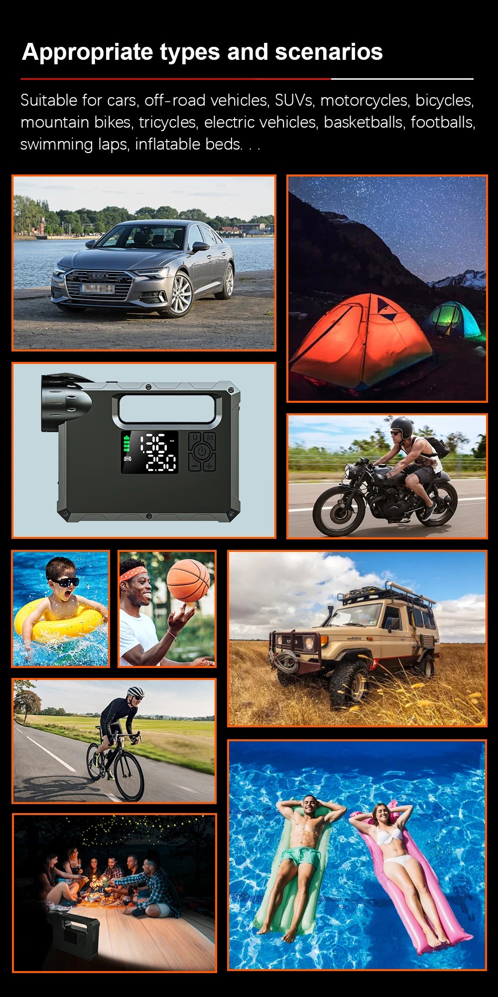 MultiFunction Jump Starter (5 in 1) 1: Car Jump Start 2: Air Pump 3: Super Bright Flash Light 4: Night Light 5: Power Back for Phone and Laptops