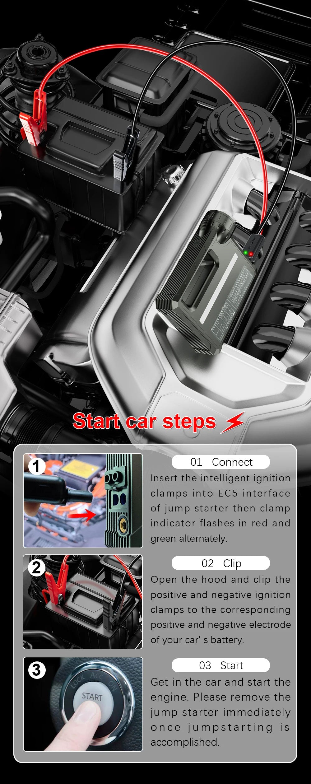 MultiFunction Jump Starter (5 in 1) 1: Car Jump Start 2: Air Pump 3: Super Bright Flash Light 4: Night Light 5: Power Back for Phone and Laptops